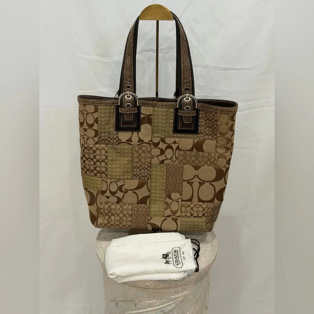 Coach Vintage Patchwork Signature Tote with Python Handles Rare Designer - Picture 15 of 15